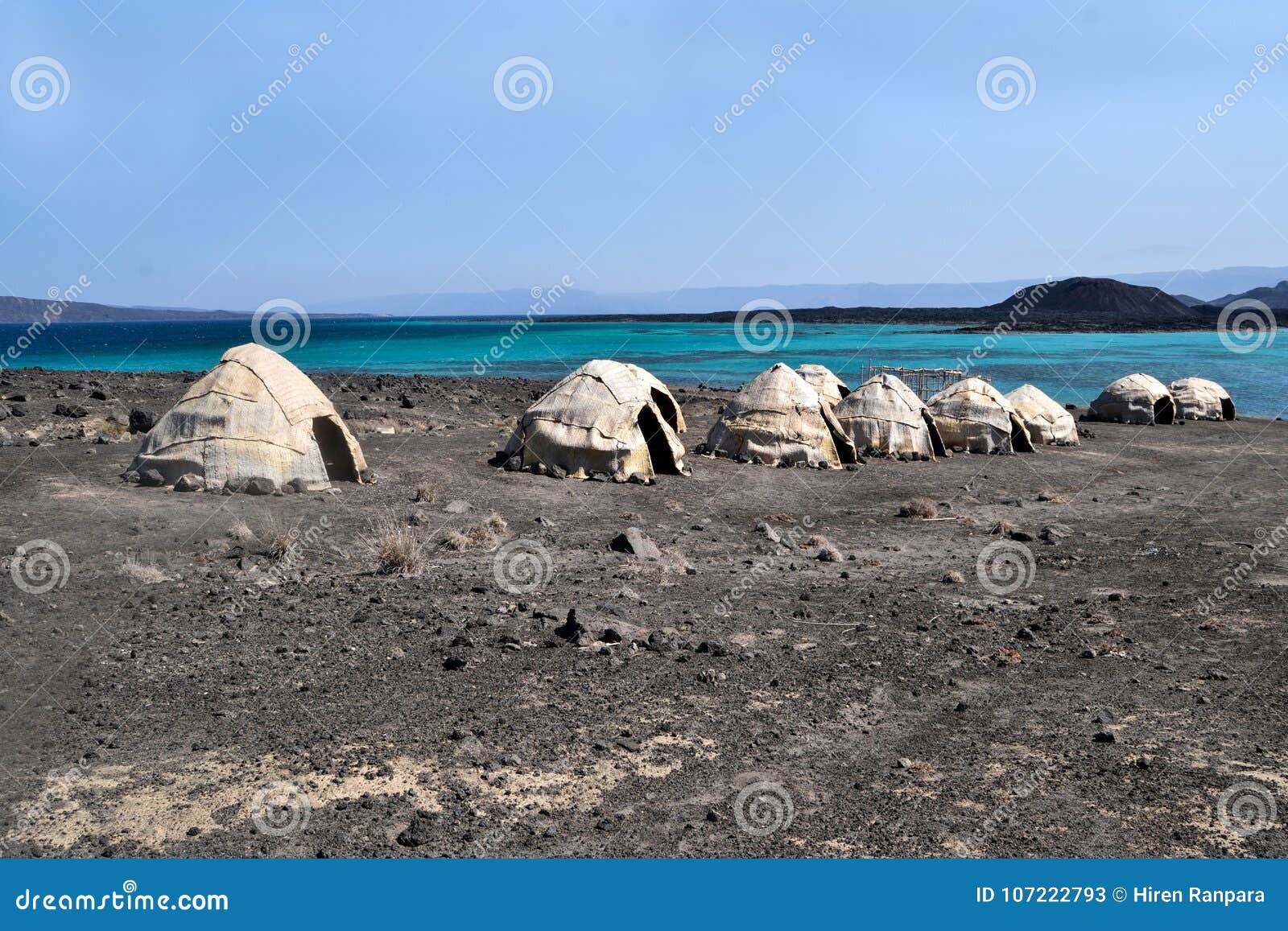 afar tents / huts ghoubet beach, devils island ghoubbet-el-kharab djibouti east africa
